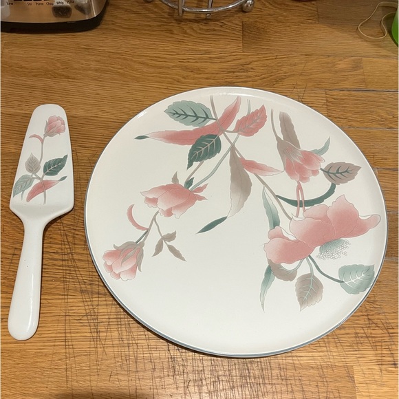 Mikasa Ceramic Cake Plate Server Set Silk Flowers Pattern - Picture 2 of 5